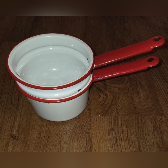 Vintage Enmal Double Broiler Red and White Decor - Picture 1 of 5